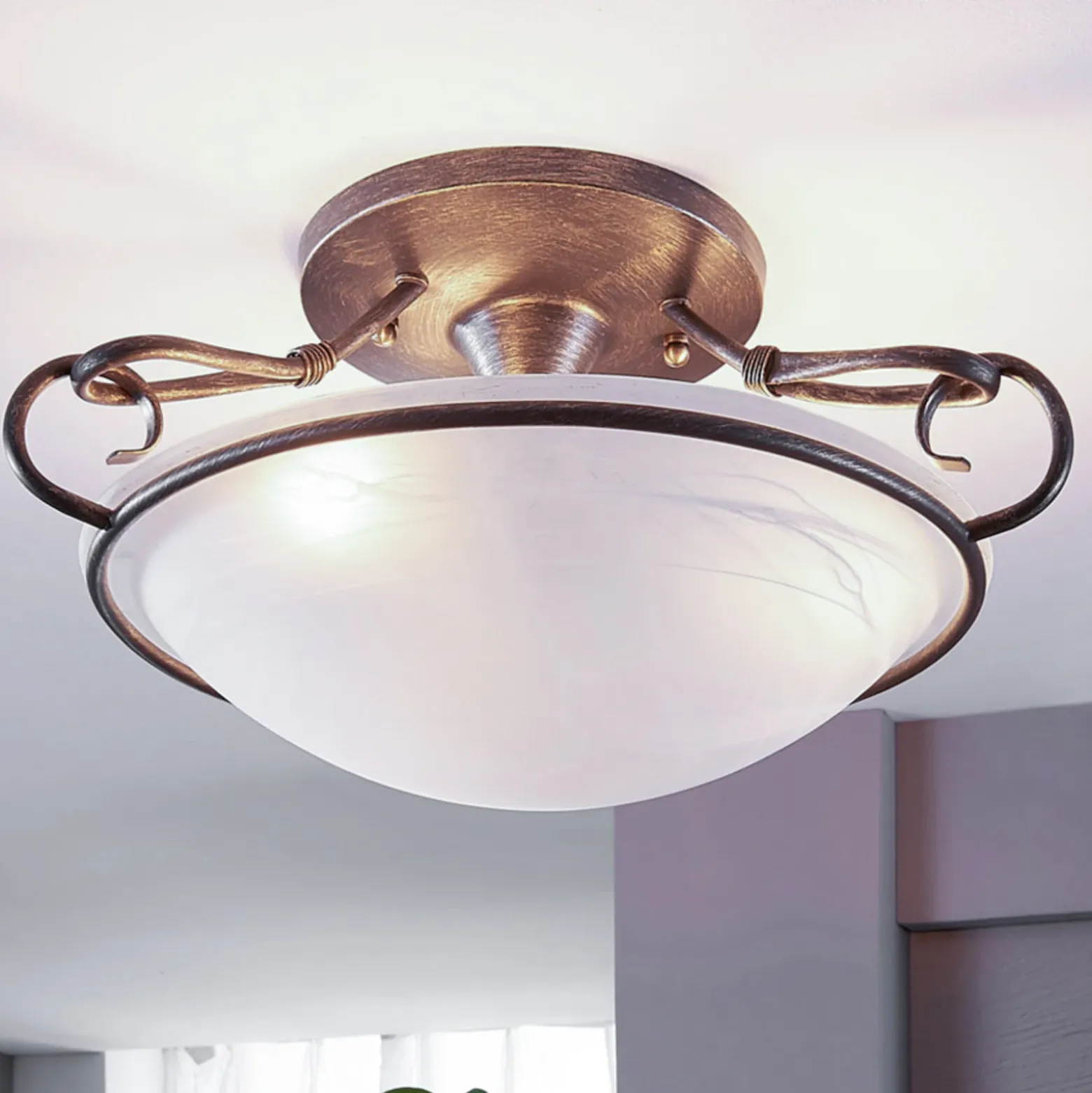 Lámpara de techo Lindby Rando, plata envejecida, cristal, Ø 50 cm, E27
