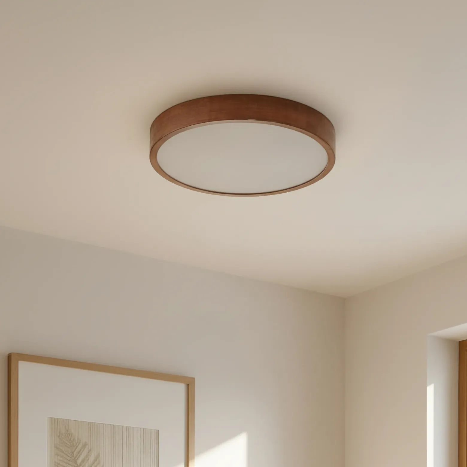 Lámpara de techo Lindby Tanju, Ø 50 cm, madera de caucho, 4 luces, E27