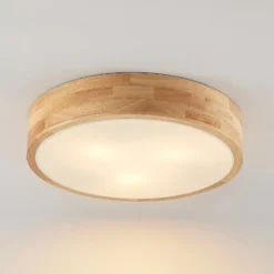 Lámpara de techo Lindby Tanju, Ø 40 cm, 3 luces, madera de caucho, E27