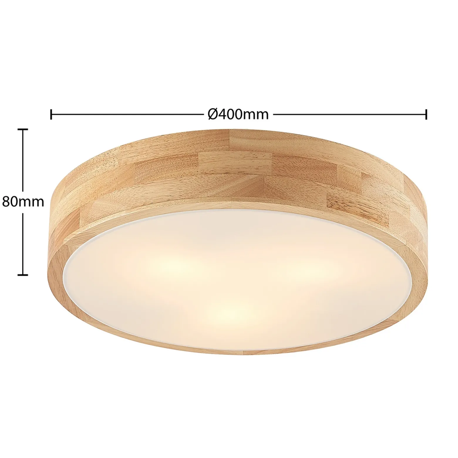 Lámpara de techo Lindby Tanju, Ø 40 cm, 3 luces, madera de caucho, E27