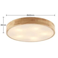 Lámpara de techo Lindby Tanju, Ø 60 cm, 5 luces, madera de caucho, E27
