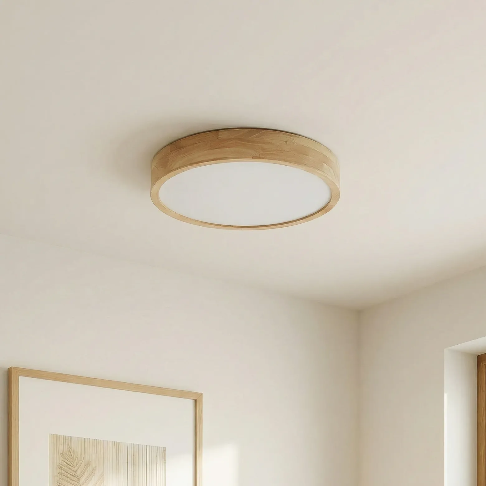 Lámpara de techo Lindby Tanju, Ø 60 cm, 5 luces, madera de caucho, E27