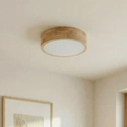 Lámpara de techo Lindby Tanju, Ø 30 cm, 2 luces, madera de caucho, E27