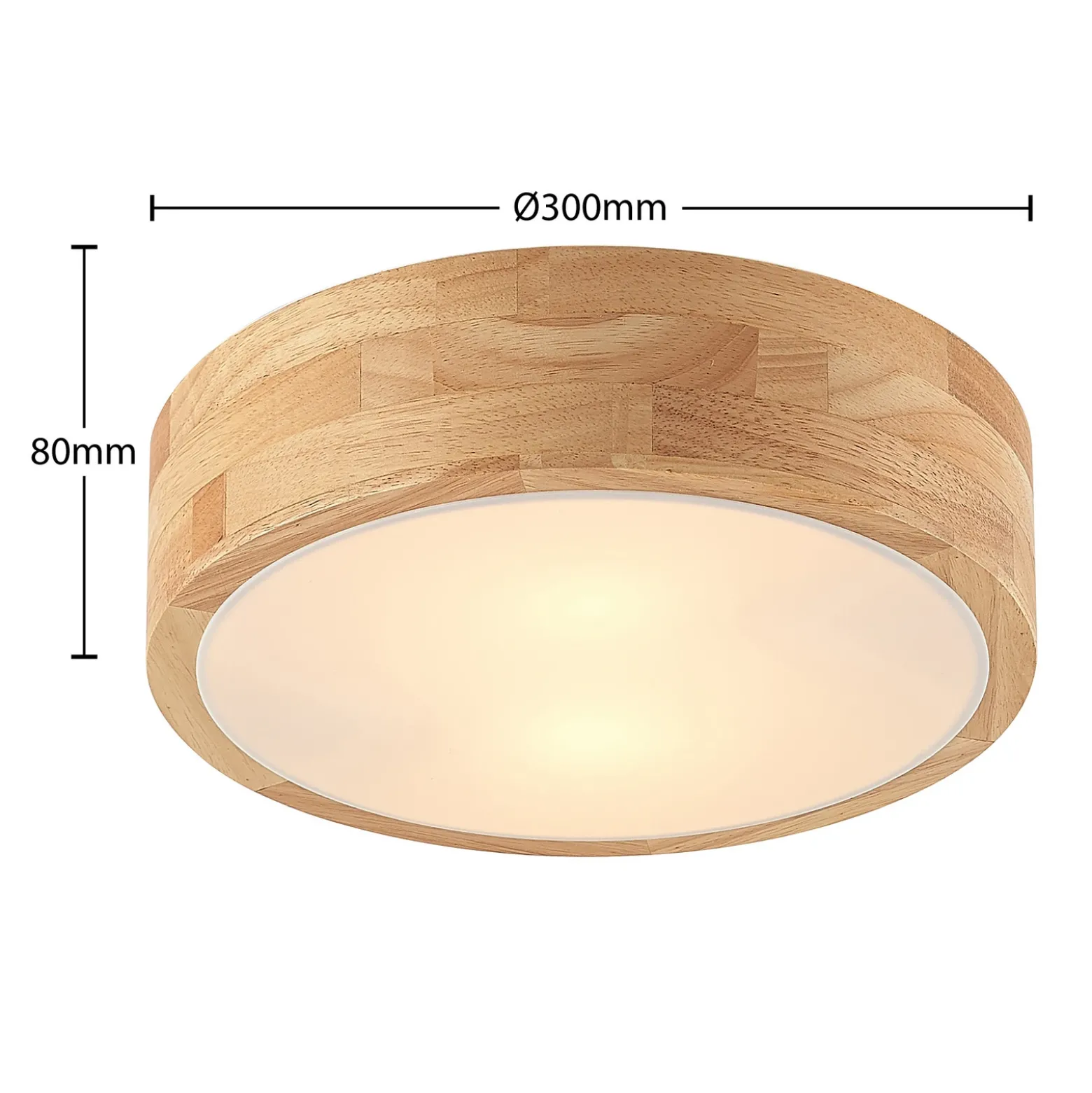 Lámpara de techo Lindby Tanju, Ø 30 cm, 2 luces, madera de caucho, E27