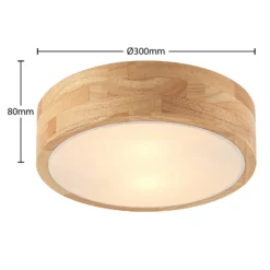 Lámpara de techo Lindby Tanju, Ø 30 cm, 2 luces, madera de caucho, E27
