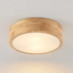 Lámpara de techo Lindby Tanju, Ø 30 cm, 2 luces, madera de caucho, E27