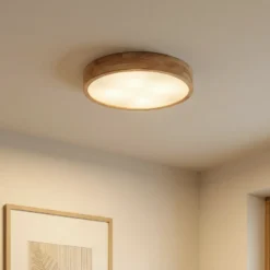 Lámpara de techo Lindby Tanju, Ø 50 cm, 4 luces, madera de caucho, E27