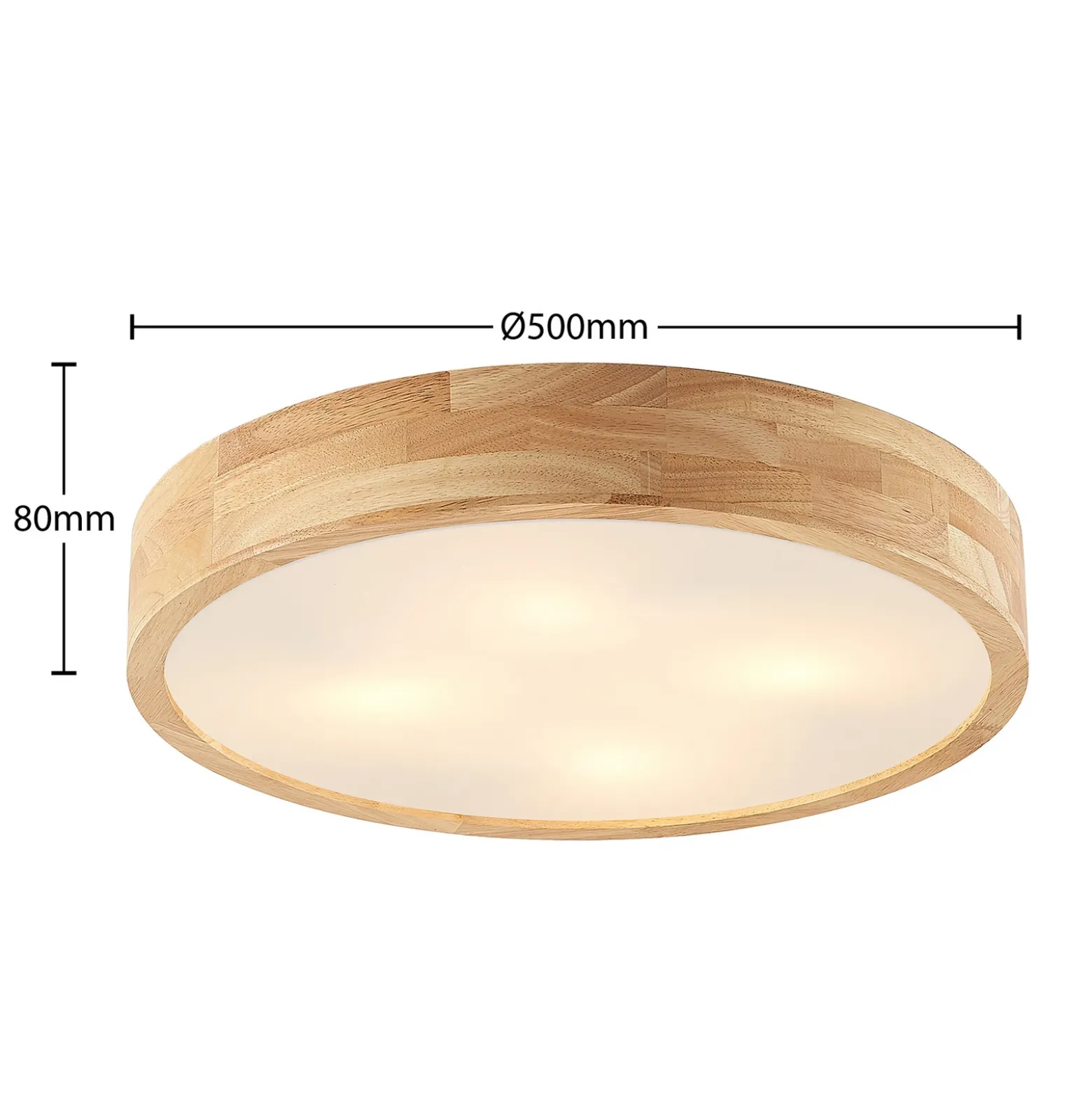 Lámpara de techo Lindby Tanju, Ø 50 cm, 4 luces, madera de caucho, E27