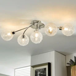 Lámpara de techo Lindby Ticino, 65 cm, 5 luces, metal, cristal