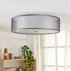 Lámpara de techo Lindby Tobia, gris, textil, Ø 50 cm, E27