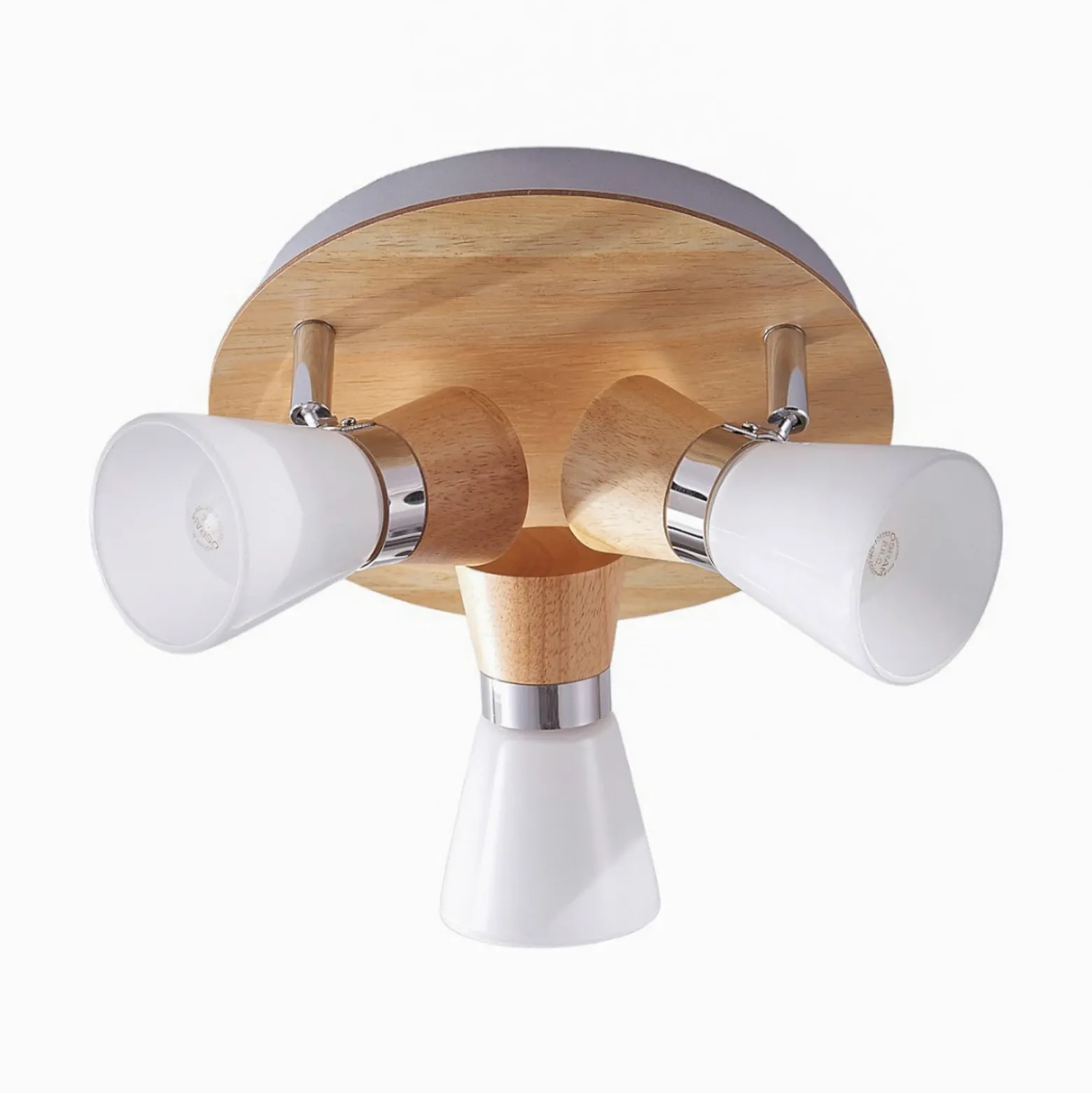Lámpara de techo Lindby Vivica, Ø 26 cm, cromo/madera, 3 luces