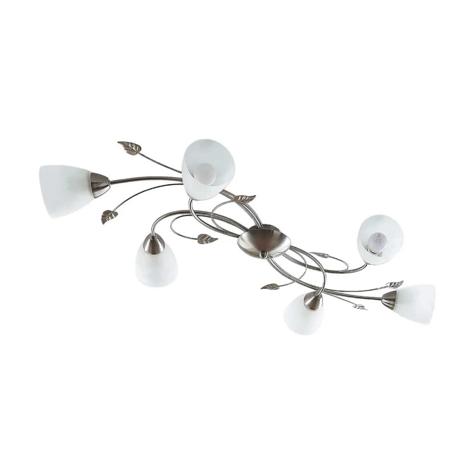Lámpara de techo Lindby Yannie, 6 luces, 106 cm, níquel/blanco, cristal