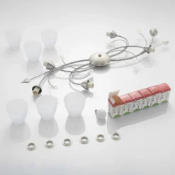 Lámpara de techo Lindby Yannie, 6 luces, 106 cm, níquel/blanco, cristal