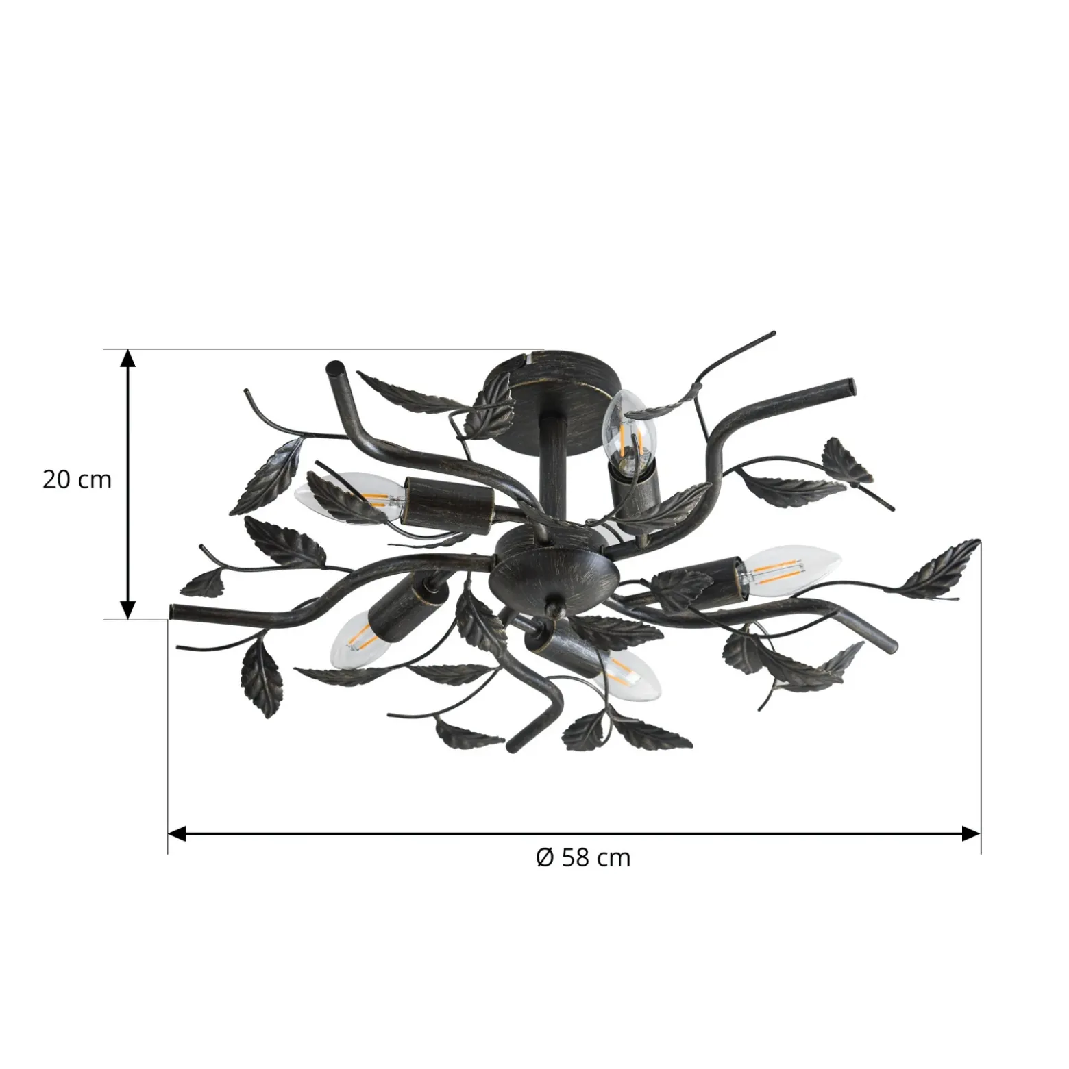 Lámpara de techo Lindby Yos, 5 luces, 58 cm, negro y dorado, E14