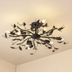 Lámpara de techo Lindby Yos, 8 luces, 85 cm, negro y dorado, E14