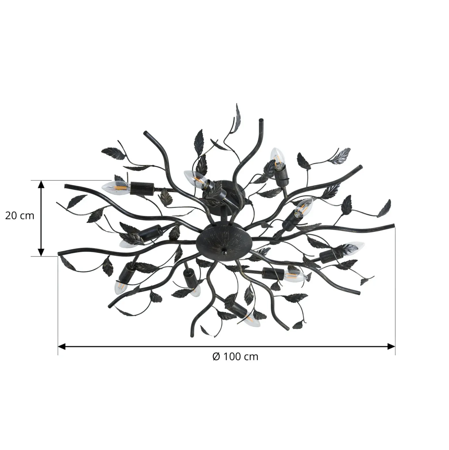 Lámpara de techo Lindby Yos, 10 luces, 95 cm, negro y dorado, E14
