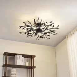Lámpara de techo Lindby Yos, 10 luces, 95 cm, negro y dorado, E14