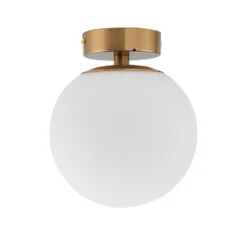 Lámpara de techo Lucande Bidolo, color latón, cristal, 15 cm, IP44