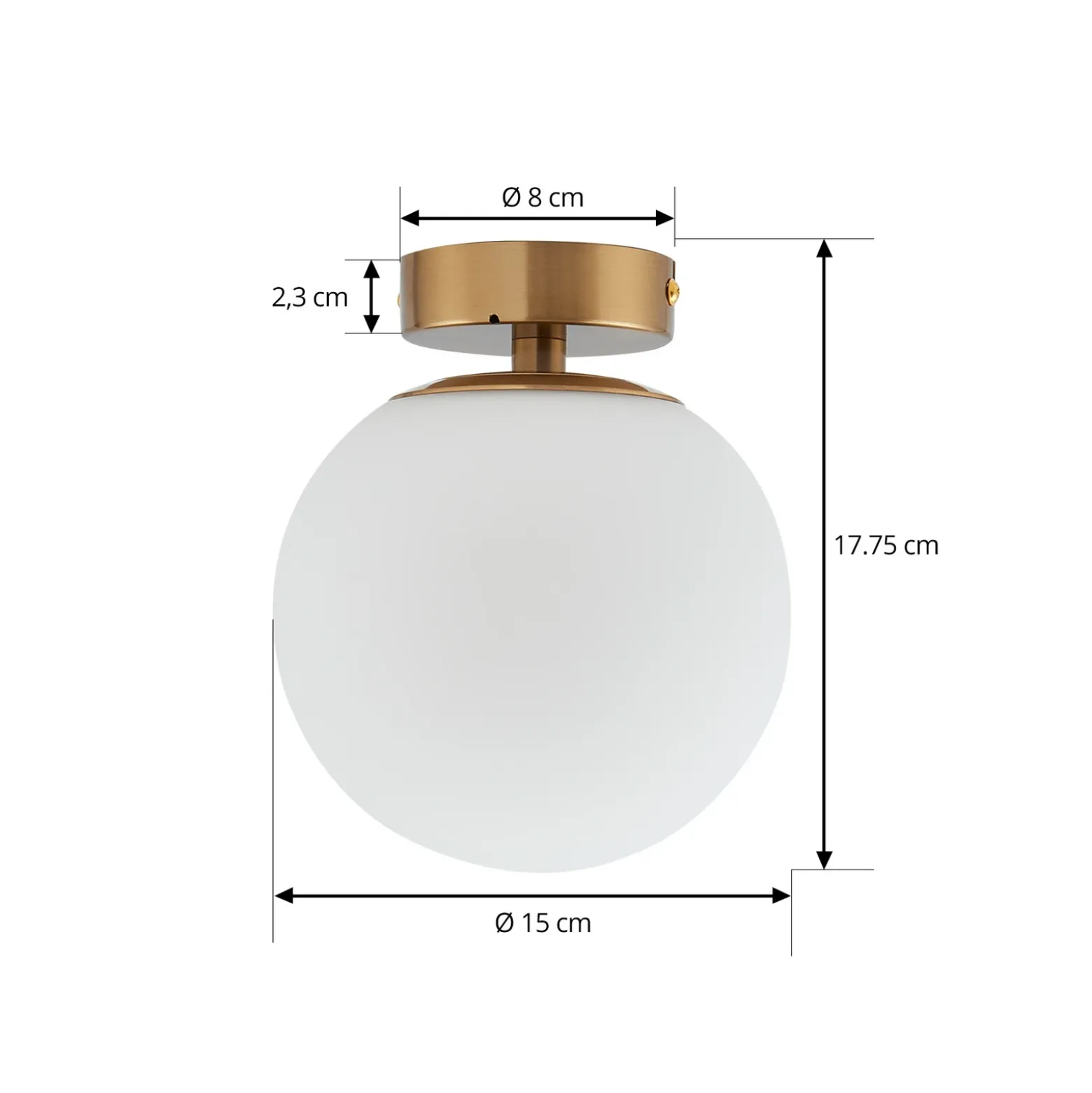 Lámpara de techo Lucande Bidolo, color latón, cristal, 15 cm, IP44
