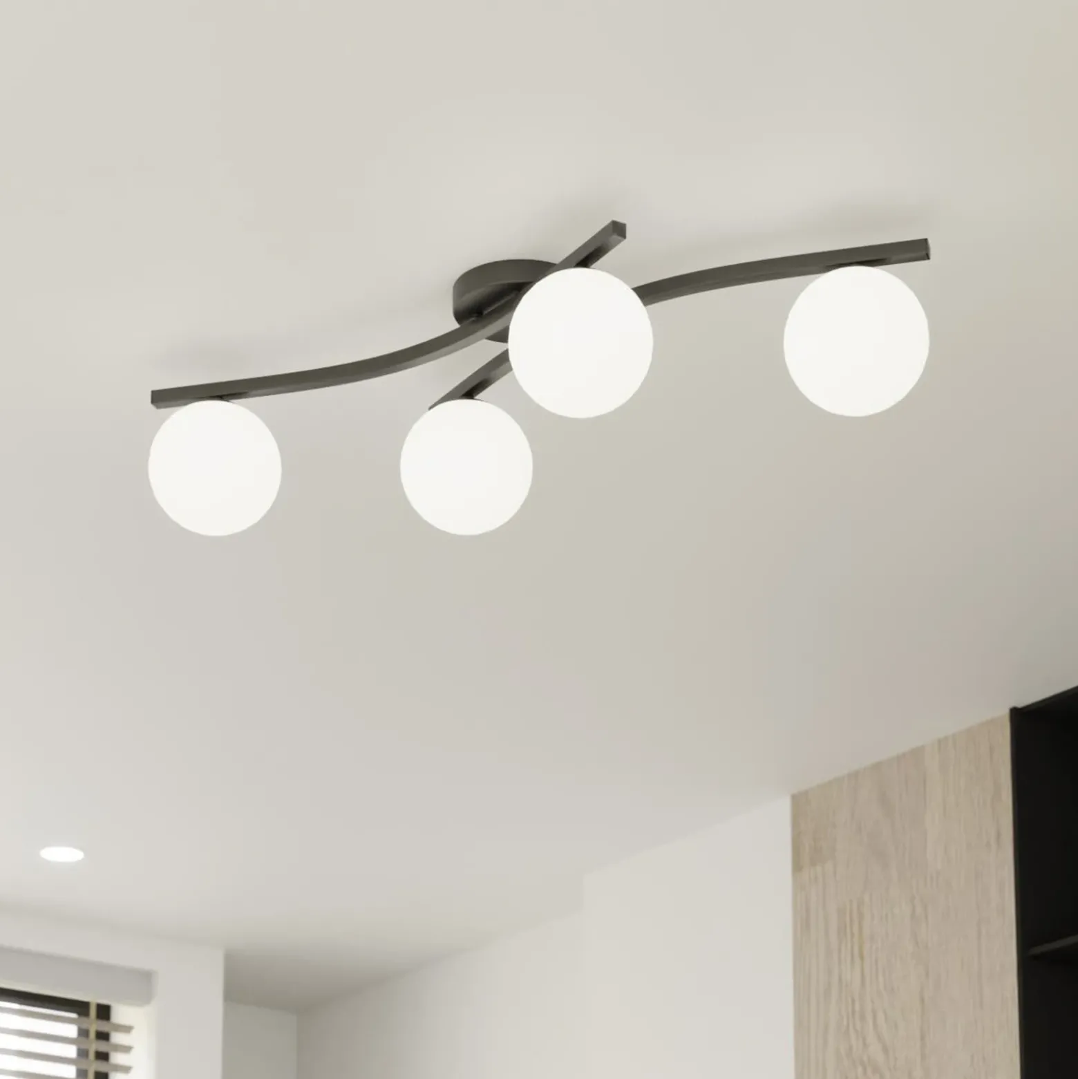 Lámpara de techo OPUS, longitud 85 cm, opal, longitud 84 cm, 4 luces.
