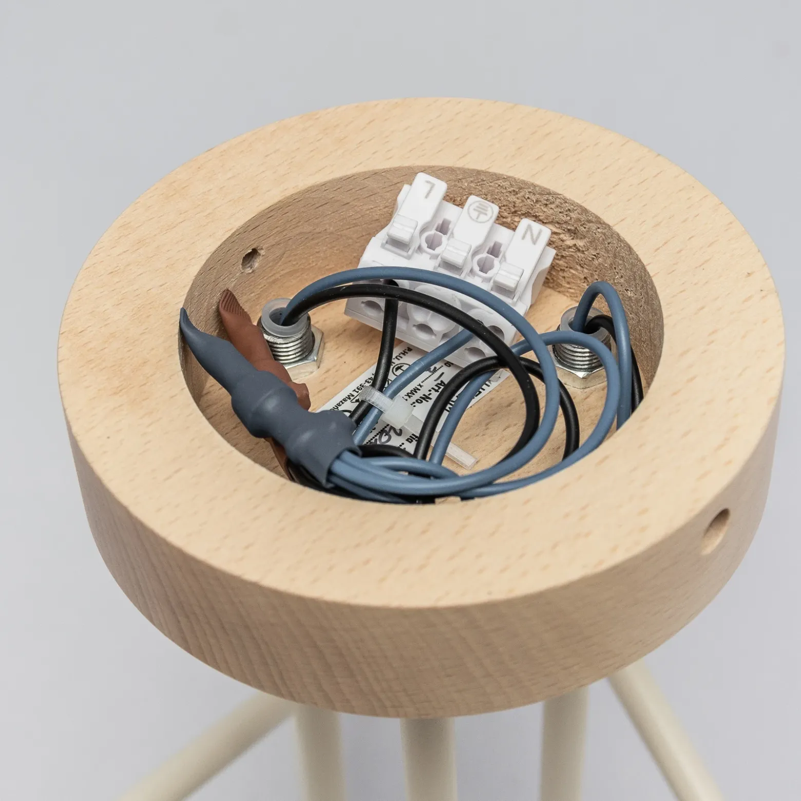 Lámpara de techo Oxford, beige arena, madera, metal, 5 luces, Ø 47 cm