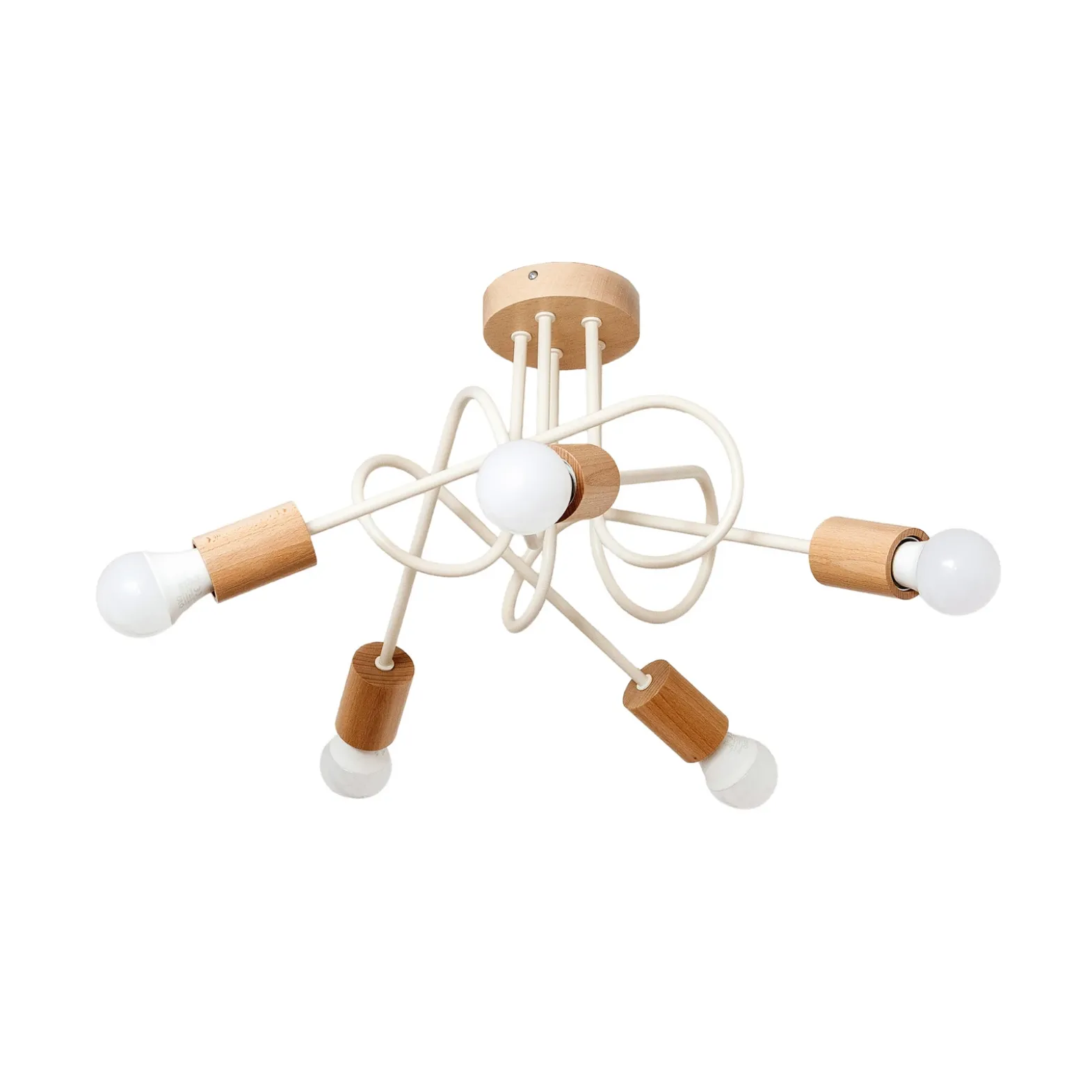 Lámpara de techo Oxford, beige arena, madera, metal, 5 luces, Ø 47 cm