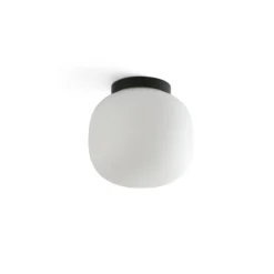 Lámpara de techo para baño Amelia, negro/ópal, cristal, Ø 21,5 cm