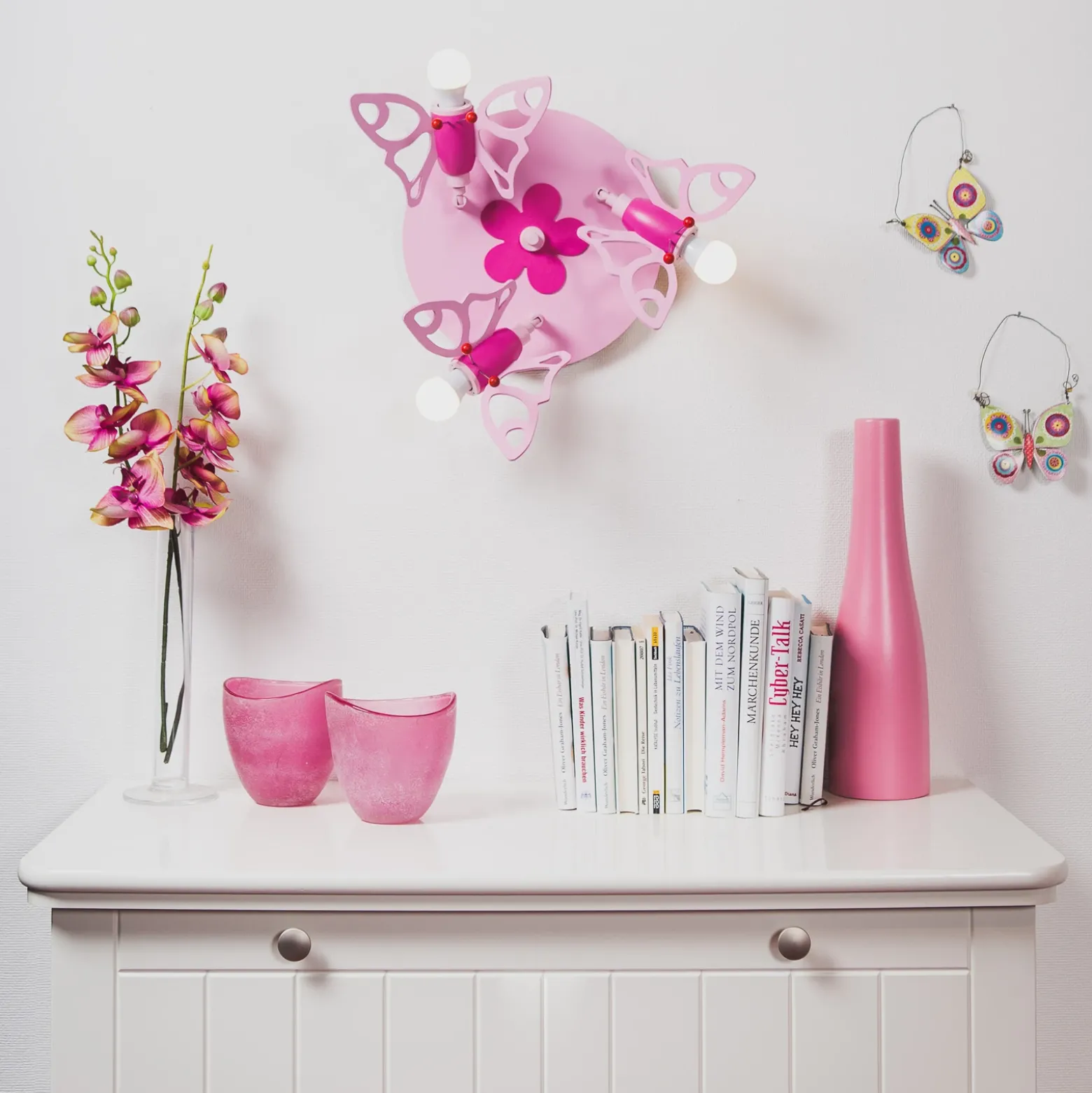 Lámpara de techo Polilla para las niñas, 3 luces