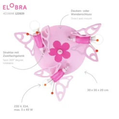Lámpara de techo Polilla para las niñas, 3 luces