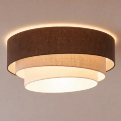 Lámpara de techo Trio, marrón/beige, Ø 60 cm, tejido, E27