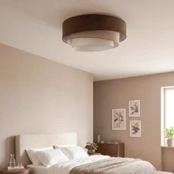 Lámpara de techo Trio, marrón/beige, Ø 60 cm, tejido, E27