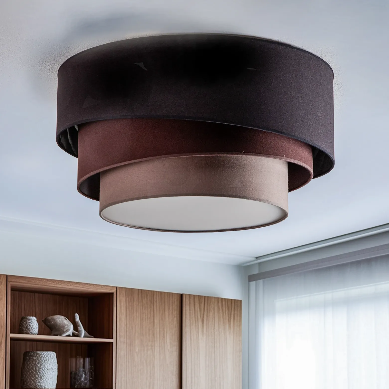 Lámpara de techo Trio Max, negro/tierra/cappuccino, Ø 60 cm
