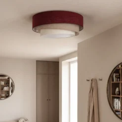 Lámpara de techo Trio, rojo oscuro/beige, Ø 60 cm, tejido, E27