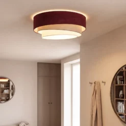 Lámpara de techo Trio, rojo oscuro/beige, Ø 60 cm, tejido, E27