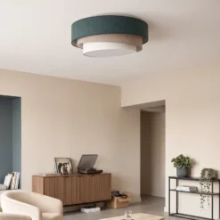 Lámpara de techo Trio, verde/beige, Ø 60 cm, tejido, E27