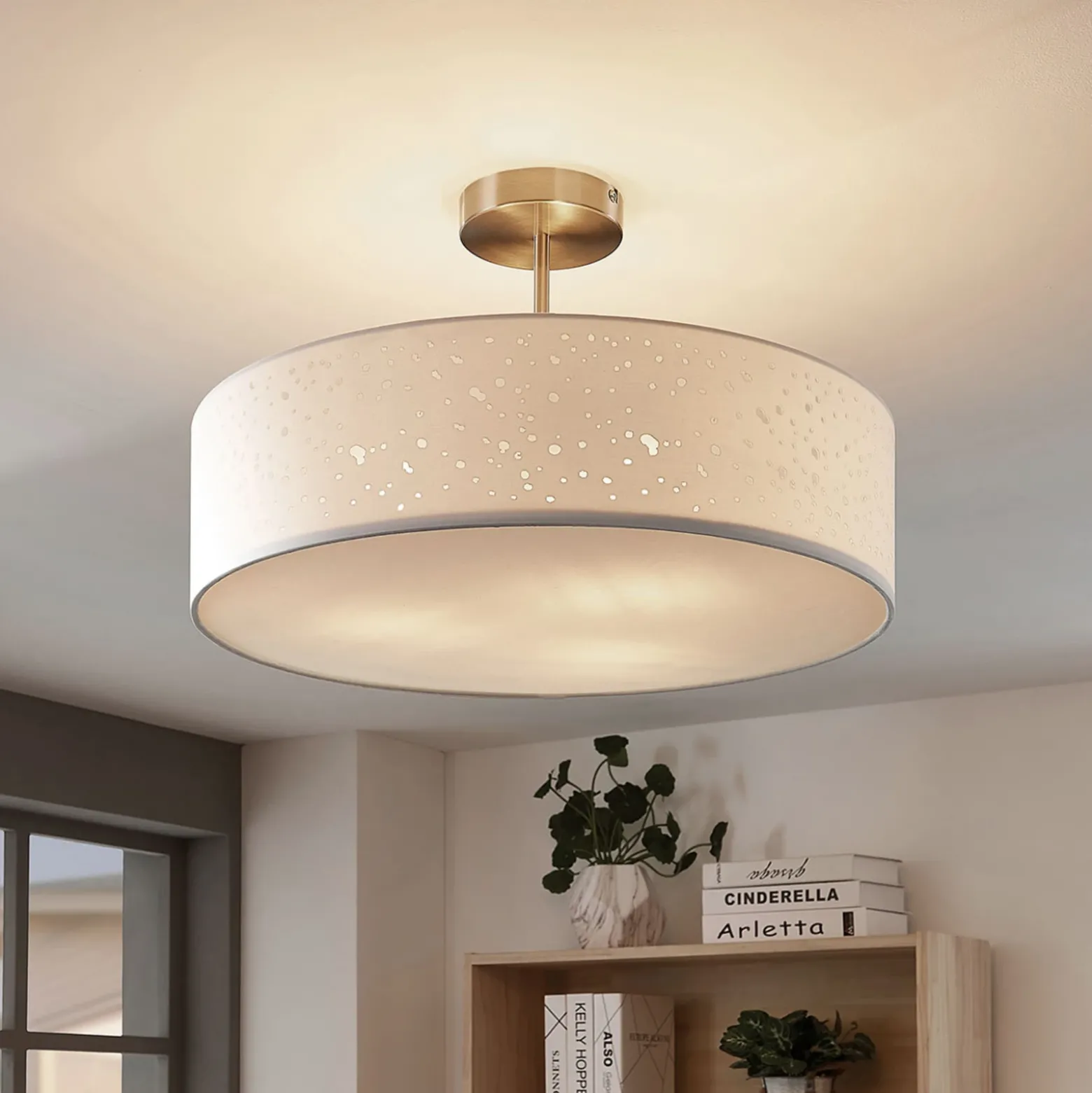Lámpara de techo Umma de Lindby, distancia, blanco, tela, Ø 50 cm, E27