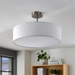 Lámpara de techo Umma de Lindby, distancia, blanco, tela, Ø 50 cm, E27