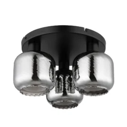 Lámpara de techo Xia, Ø 37 cm, gris humo, 3 luces, cristal