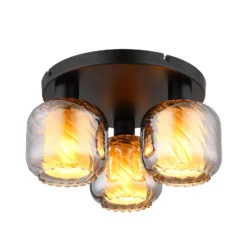 Lámpara de techo Xia, Ø 37 cm, gris humo, 3 luces, cristal