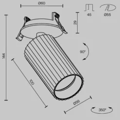 Lámpara empotrable Calipso de Maytoni, blanca, orientable, GU10