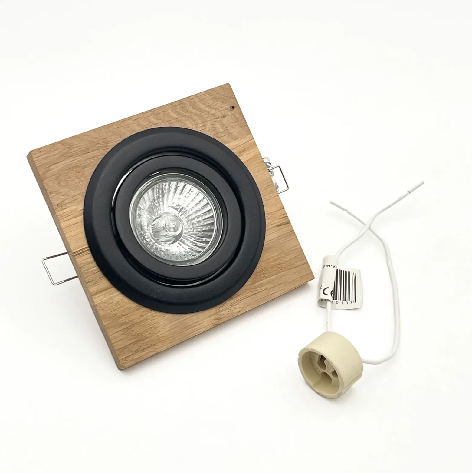 Lámpara empotrable en techo Tobby, 10 x 10 cm, juego de 3, madera de roble GU10
