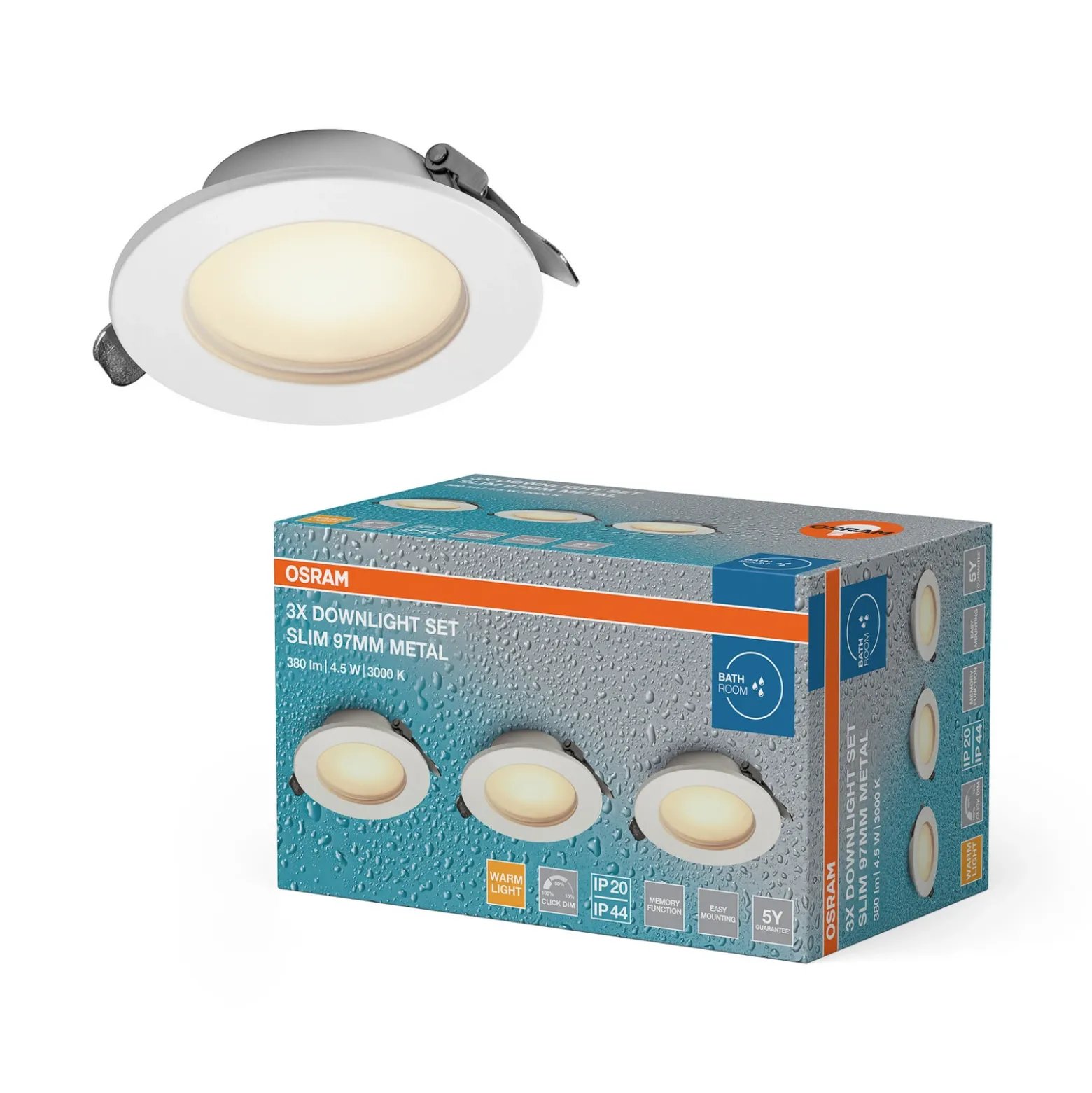 Lámpara empotrable LED ESSENTIAL de OSRAM, blanca, Ø 9,7 cm, IP44, juego de 3