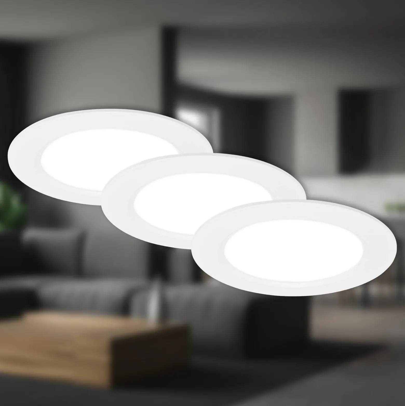 Lámpara empotrable LED Jeft, Ø12cm, blanca, juego de 3, encendido/apagado,
