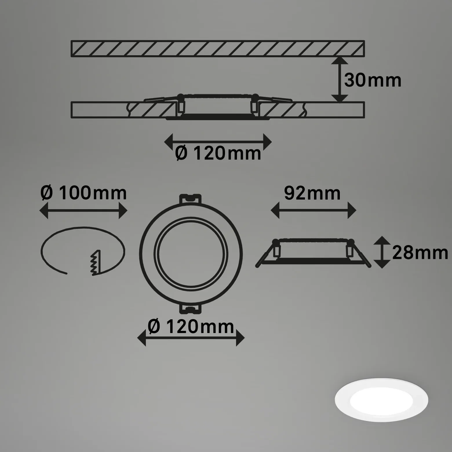 Lámpara empotrable LED Jeft, Ø12cm, blanca, juego de 3, encendido/apagado,