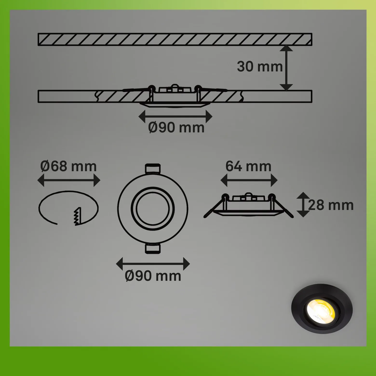 Lámpara empotrable LED Klira, negra, Ø 9 cm, orientable, juego de 3