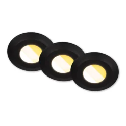 Lámpara empotrable LED Klira, negra, Ø 9 cm, IP44, juego de 3 unidades