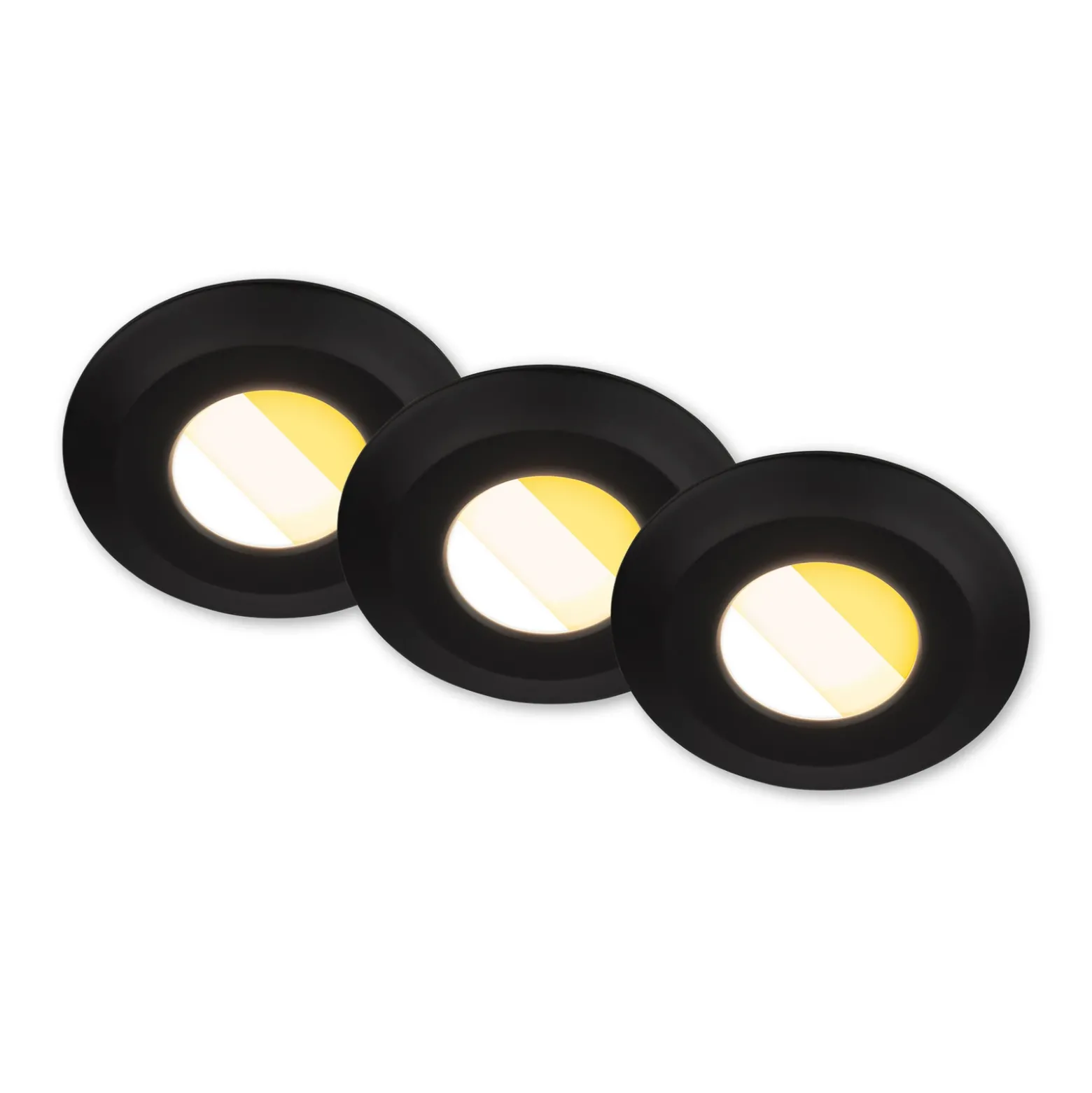 Lámpara empotrable LED Klira, negra, Ø 9 cm, IP44, juego de 3 unidades