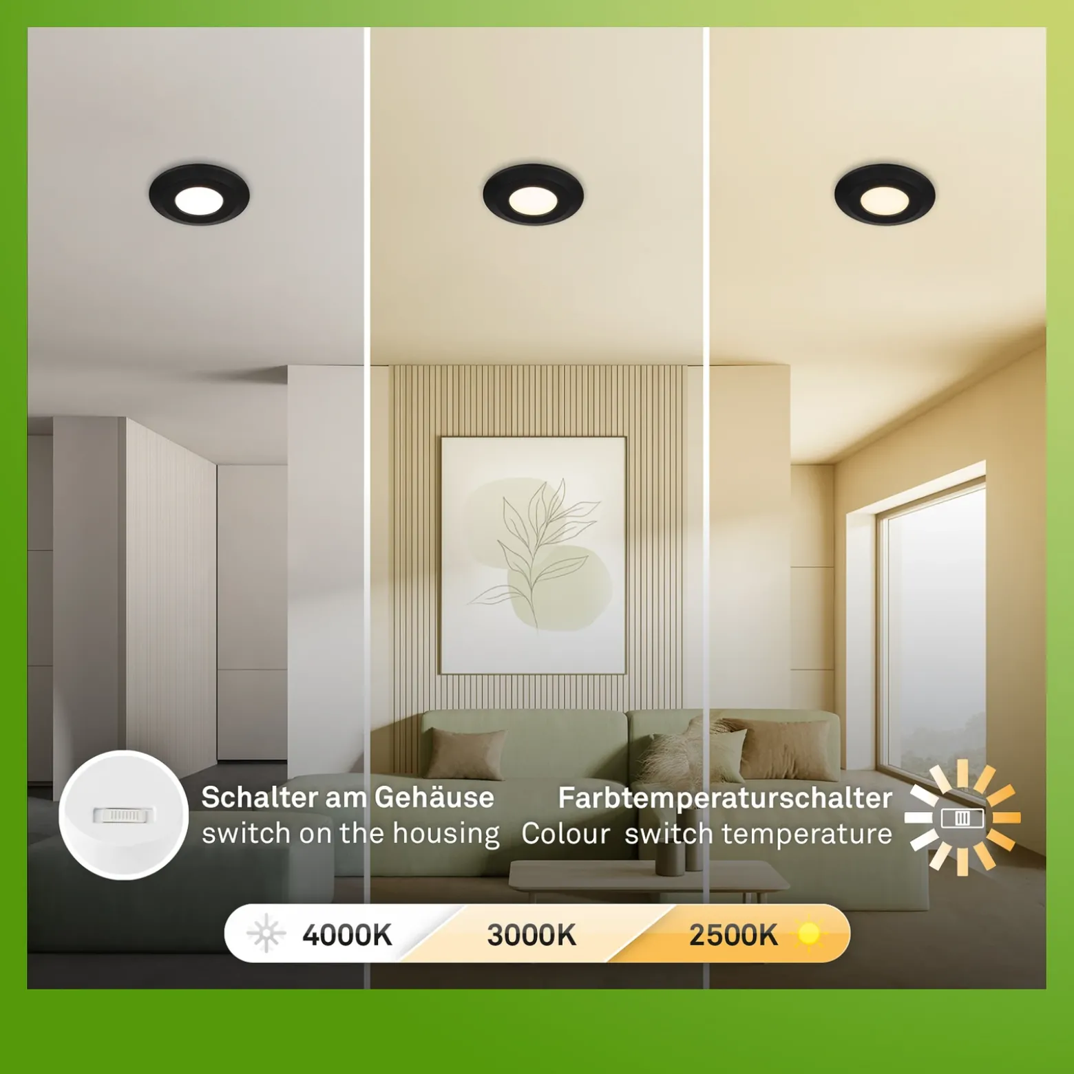 Lámpara empotrable LED Klira, negra, Ø 9 cm, IP44, juego de 3 unidades