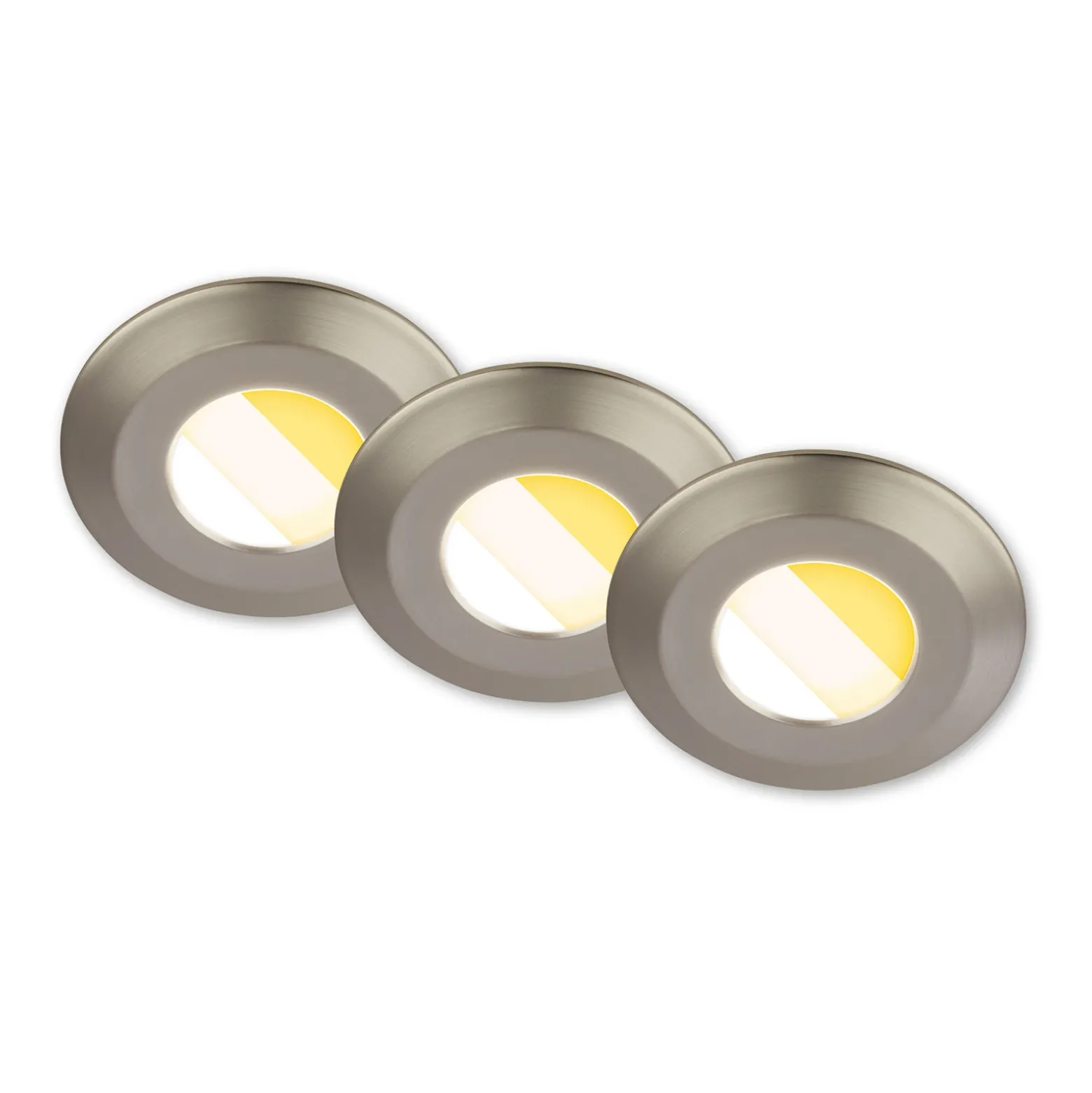 Lámpara empotrable LED Klira, níquel, Ø 9 cm, IP44, atenuable, juego de 3