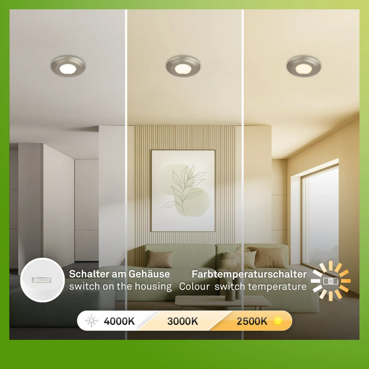 Lámpara empotrable LED Klira, níquel mate, Ø 9 cm, IP44, juego de 3